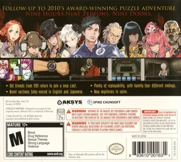 Zero Escape - Virtues Last Reward (Europe) (En) box cover back